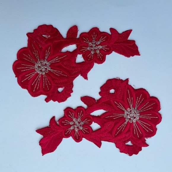 Red Iron On Patches For Clothes Accessory Set of 2 Embroidery Patches - Picture 5 of 9